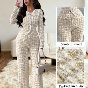 Women's Cream Tweed Knit Jumpsuit